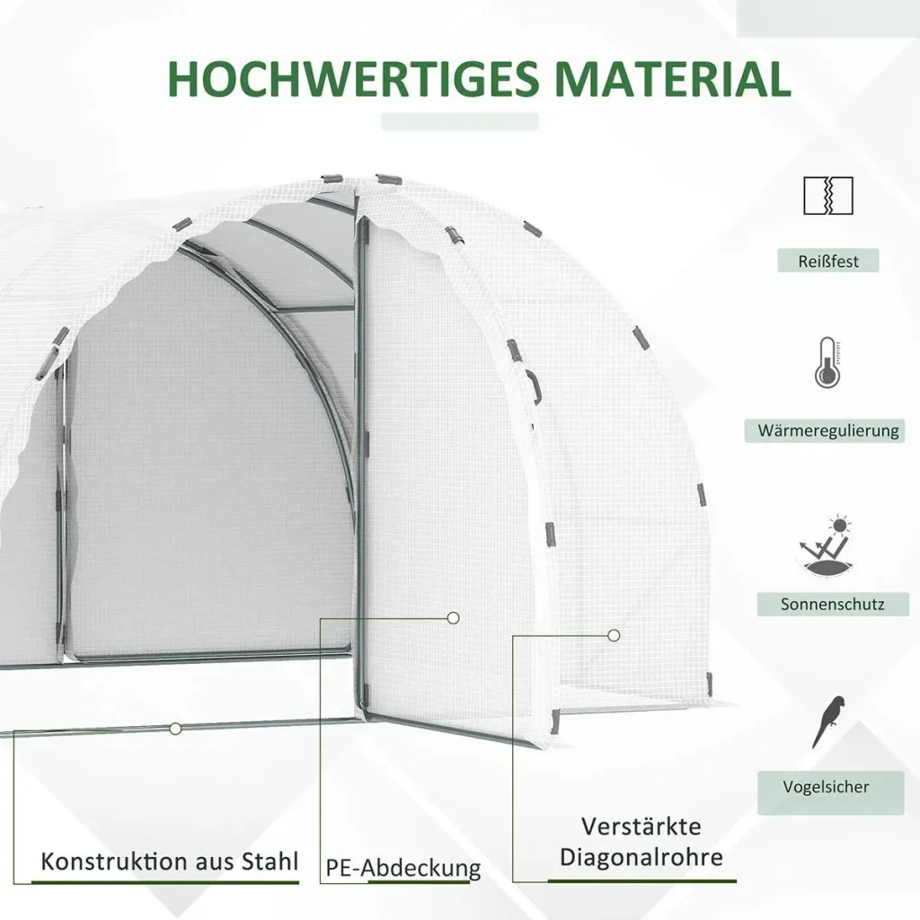 Foliengewächshaus begehbares Gewächshaus 287 x 292 x 195 cm Gartentunnel Folientunnel Tunnelgewächshaus Treibhaus Garten