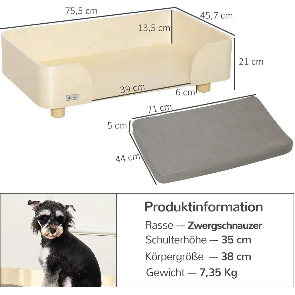 Hundebett inklusive Kissen Kiefer 75,5 cm x 45,7 cm x 21 cm