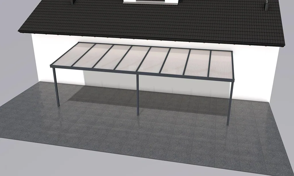 Terrassendach Premium, anthrazit, 8125 x 3060 mm - Polycarbonat Stegplatten 16 mm, weiß gestreift