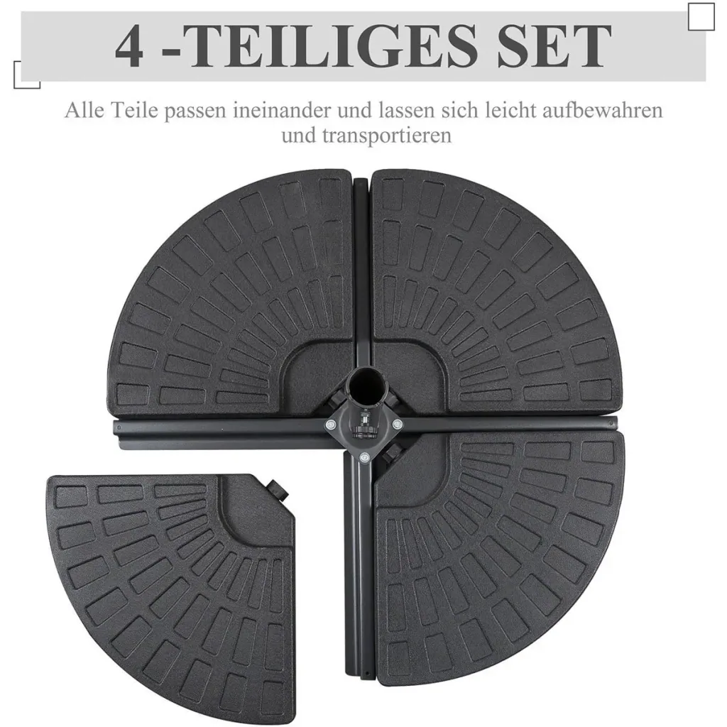 Sonnenschirmgewicht 4-tlg. Schirmgewicht für Sonnenschirm mit 52 kg Wasser oder 68 kg Sand befüllbar HDPE Schwarz