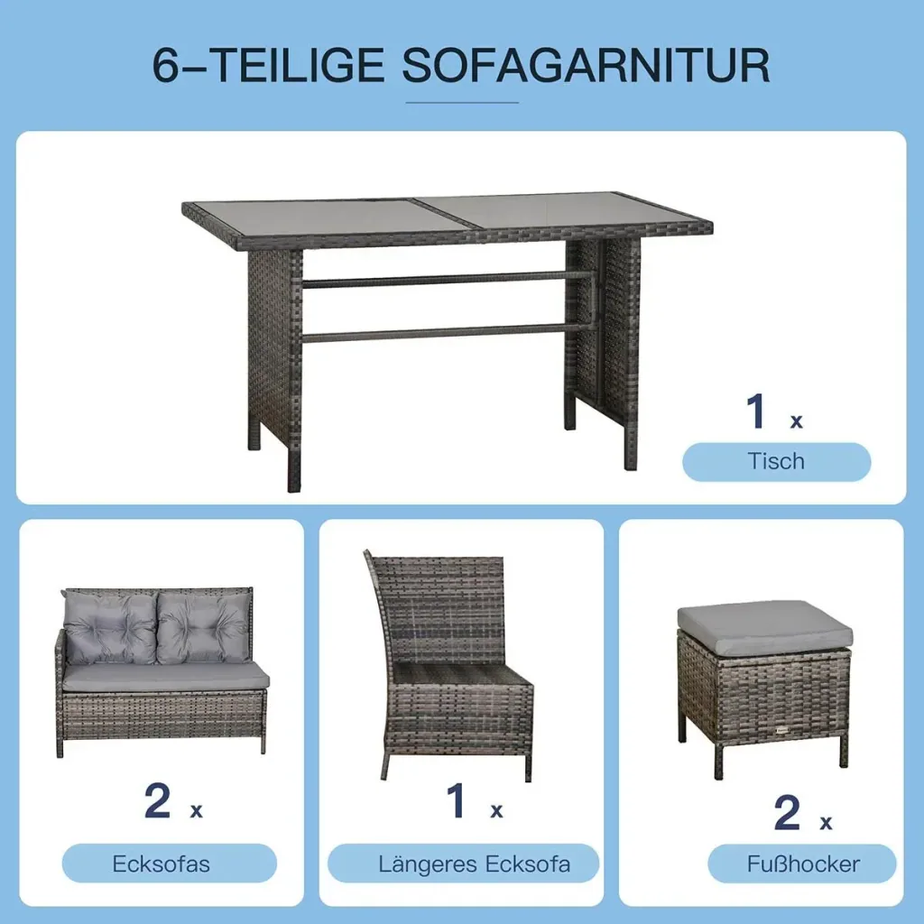18 tlg. Sitzgarnitur Sitzgruppe Gartenset Sofagarnitur Gartenmöbel Set Lounge, Polyrattan, Grau