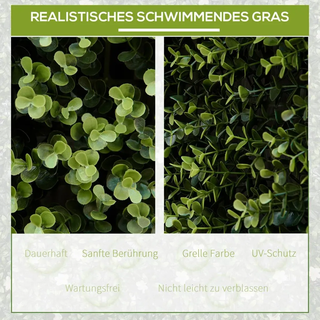 12 Stück künstliches Pflanzenwand Hecke 50x50 cm UV-Schutz Sichtschutz Schwimmer Gras Design Heckenpflanze für Garten Ou
