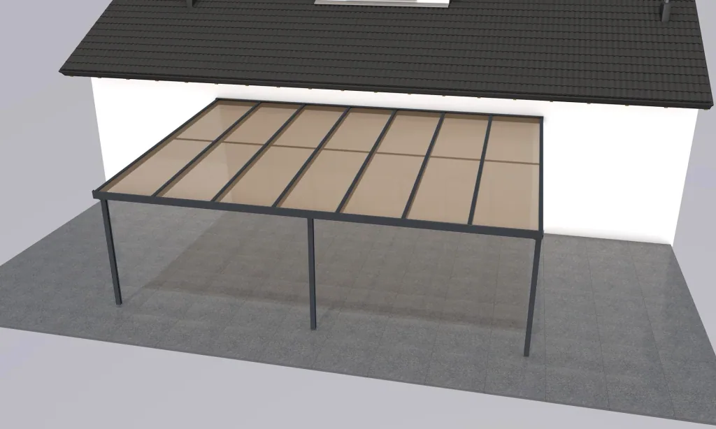 Terrassendach Premium, anthrazit, 7120 x 5060 mm - Acryl Stegplatten 16mm, bronze