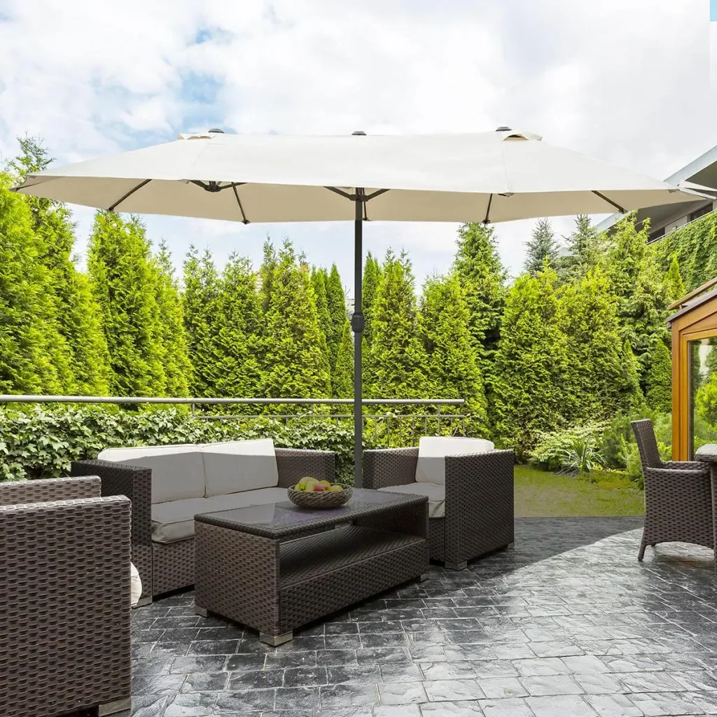 XXL Durchmesser groß 6 Meter Stand Set Balkon Kurbel Regenschirm Schutz wasserdicht Kurbel Metall
