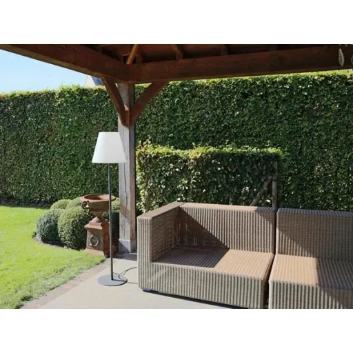 Innen- und Außenstehleuchte, 150 cm, IP65 wasserdicht, E27-Fassung, modernes Design, weißer Kunststoffschirm, Stehleuchte mit Stahlsockel, Umgebungsbeleuchtung für Garten, Terrasse und Wohnzimmer