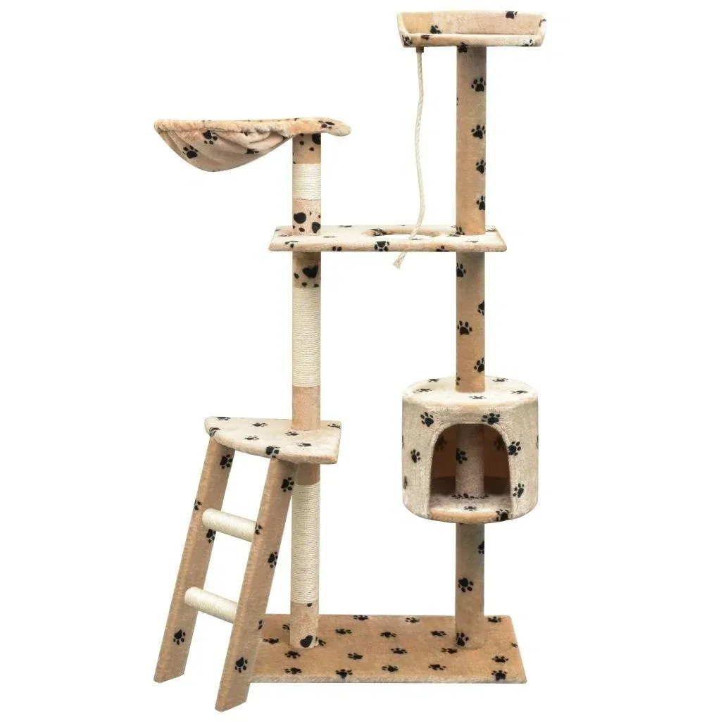 Katzenkratzbaum mit Sisal Katzenbäume 150 cm Fußabdrücke beige