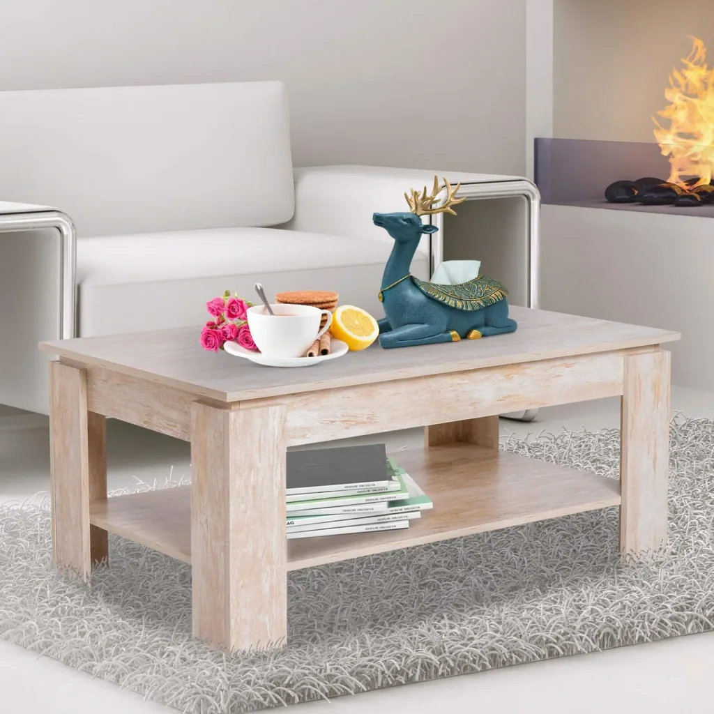 Couchtisch Beistelltisch Kaffetisch mit Ablage Pinie Holz 110 x 65 cm