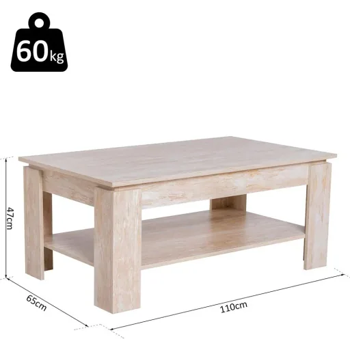 Couchtisch Beistelltisch Kaffetisch mit Ablage Pinie Holz 110 x 65 cm