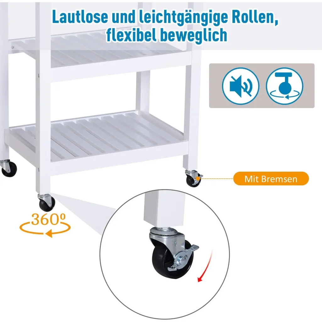 Servierwagen Küchenwagen rollbar mit Schublade Holz weiß 64 x 39 x 84,5 cm