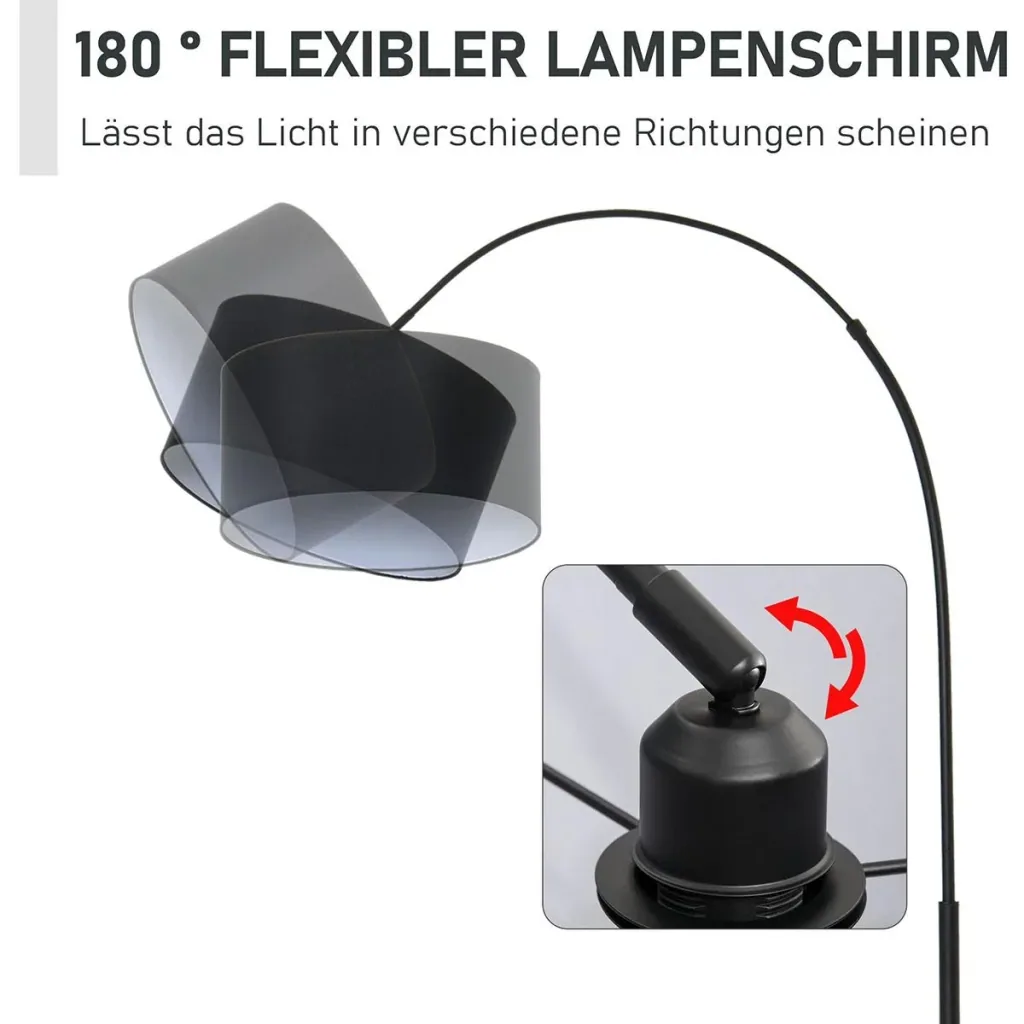 Stehleuchte mit 180° verstellbaren Lampenschirm schwarz