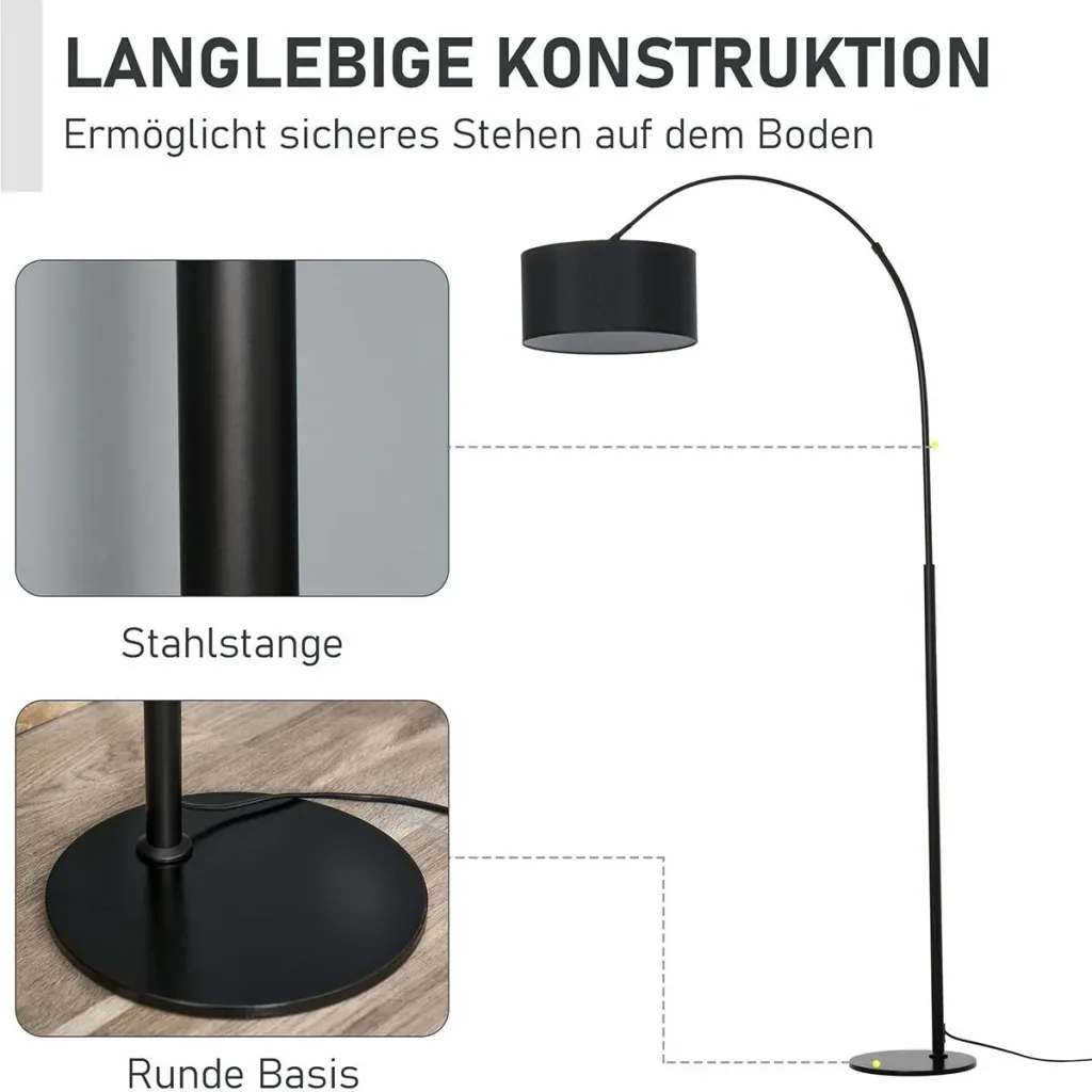 Stehleuchte mit 180° verstellbaren Lampenschirm schwarz