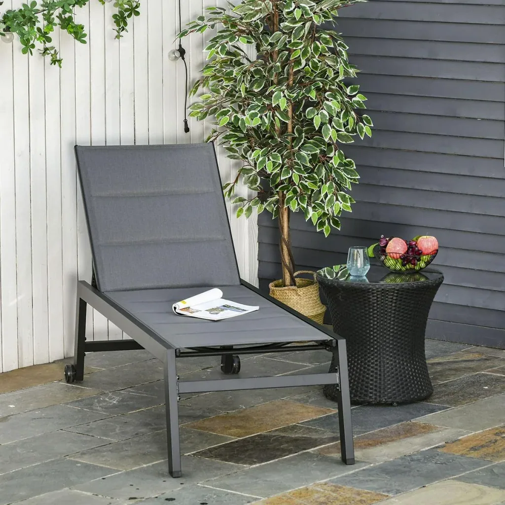 Sonnenliege Alu Gartenliege Relaxliege Garten 5-stufige Rückenlehne verstellbar Stahl Texteline Schaumstoff Grau 168 x 7