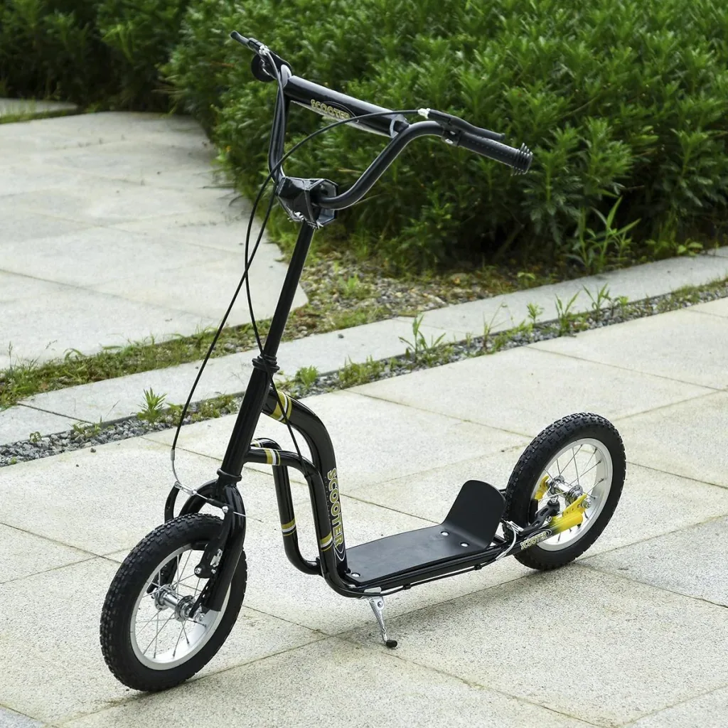 Kinderroller Scooter Tretroller Cityroller Kinder Roller Kickboard mit Luftreifen 12 Zoll Schwarz 120 x 58 x 85-95 cm