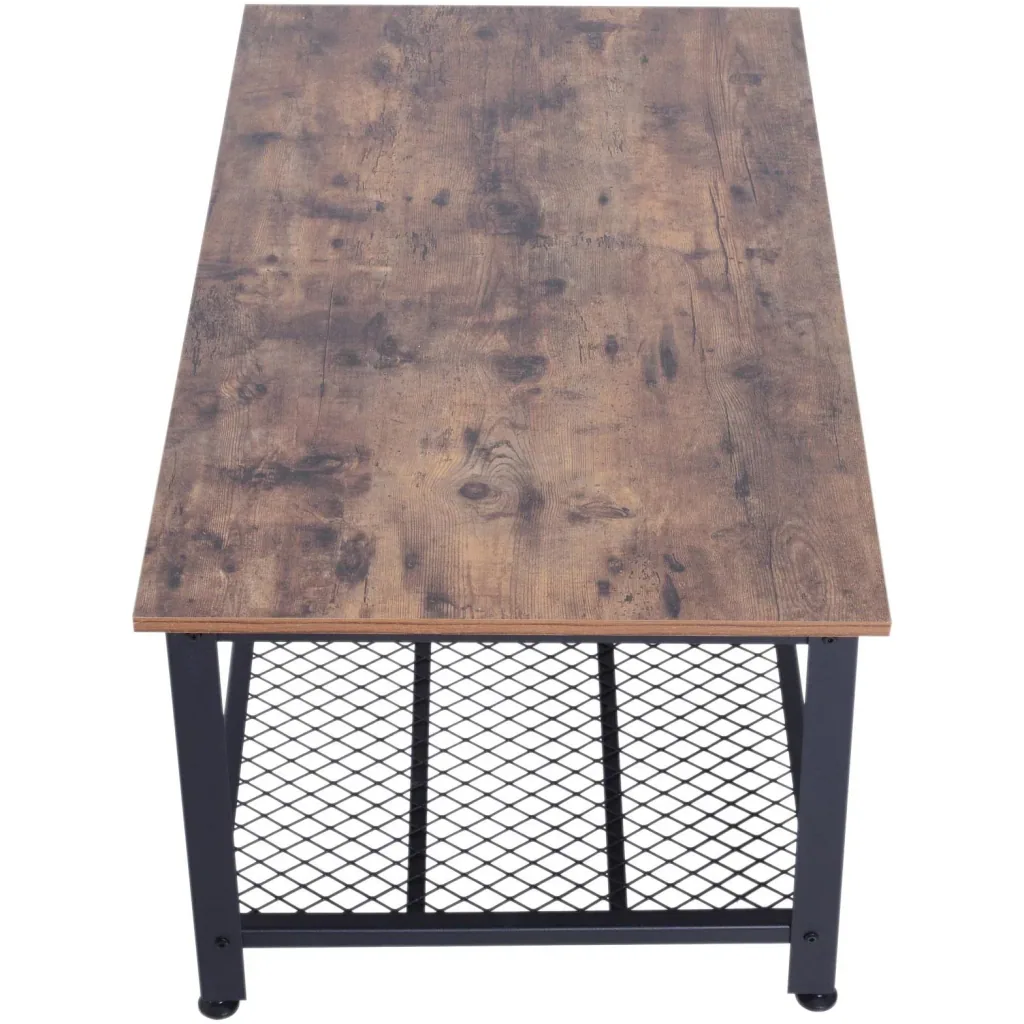 Vintage Beistelltisch Couchtisch Sofatisch mit Ablage Metallgestell gemasert 106 x 60 x 45 cm