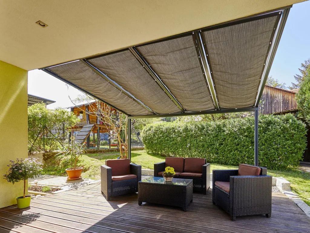 Beschattung mit Seilführung, 1155 x 2900 mm - Stoff Graphit, dunkelgrau