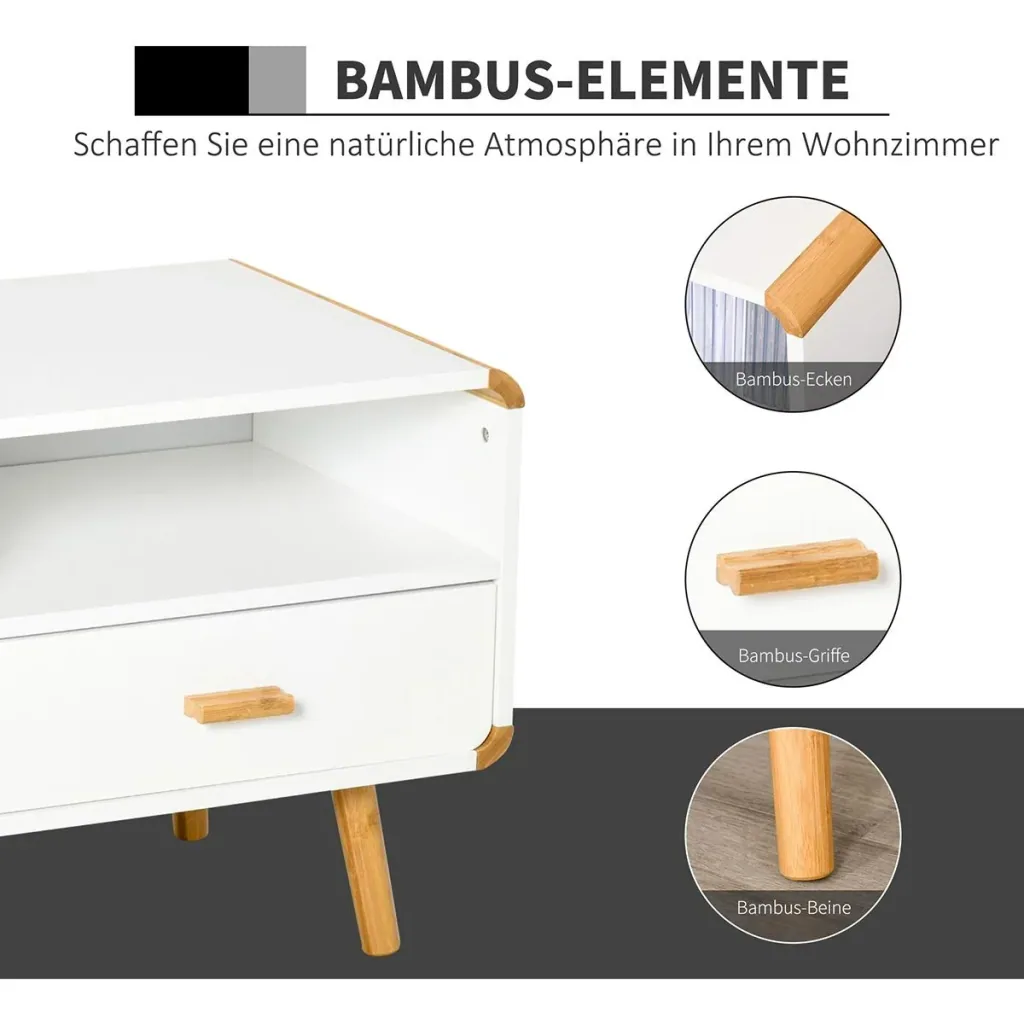 TV Schrank mit 2 Schubladen und offenen Regalfächern Weiß