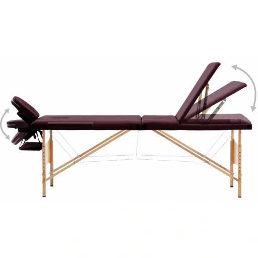 Klappbarer Massagetisch mit 3 Zonen, Holz lila