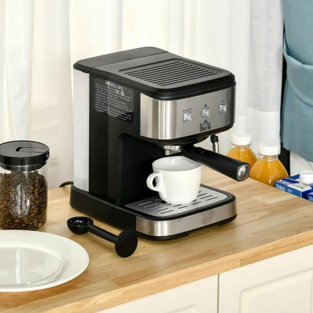 Espressomaschine Kaffeemaschine aus Edelstahl Siebträgermaschine mit Milchschäumer 1,5L Wassertank 15 Bar für Espresso C