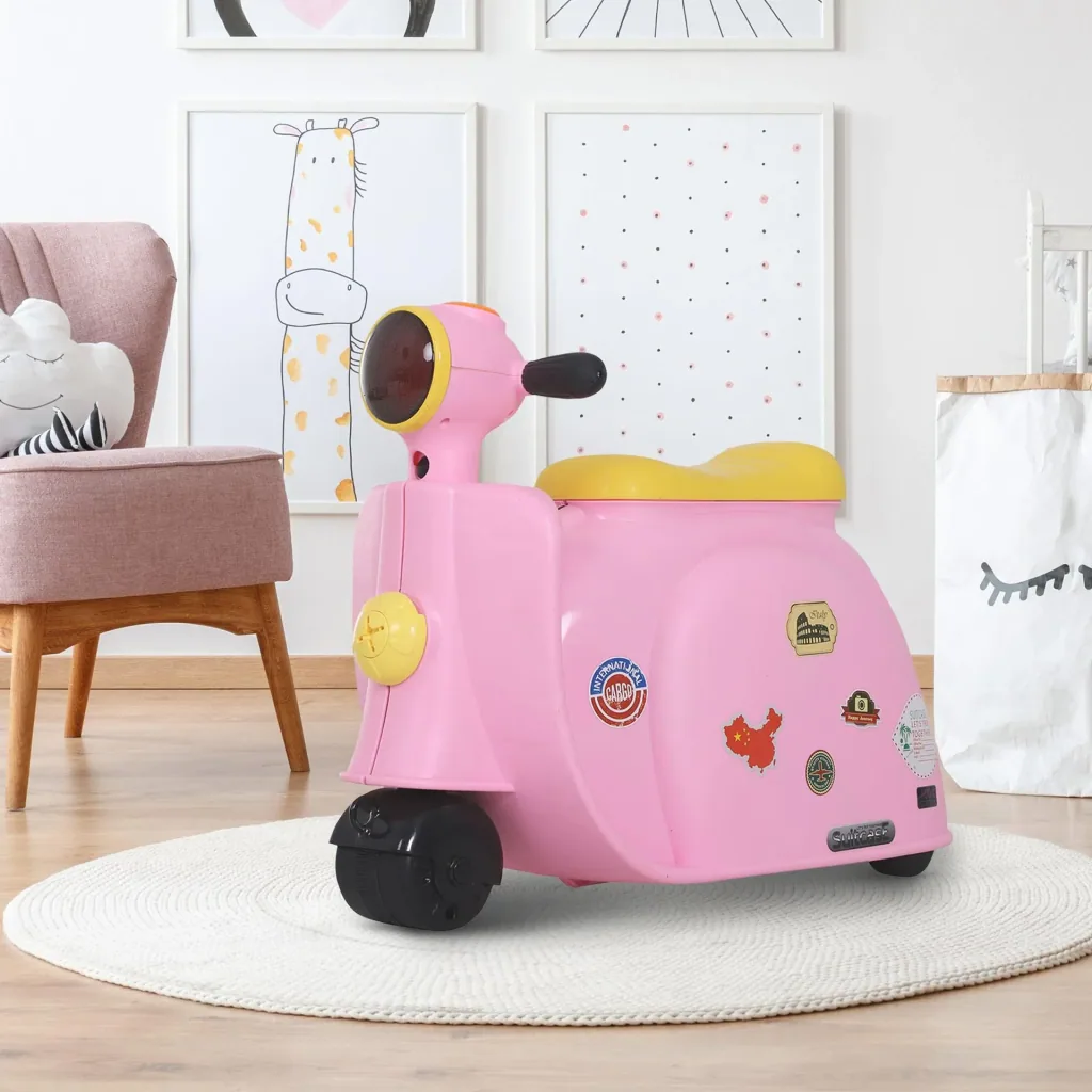 Kinderkoffer Motorrad Kindergepäck mit Gurt Vier-in-One-Koffer sitzen PP Rosa 52 x 23 x 39 cm