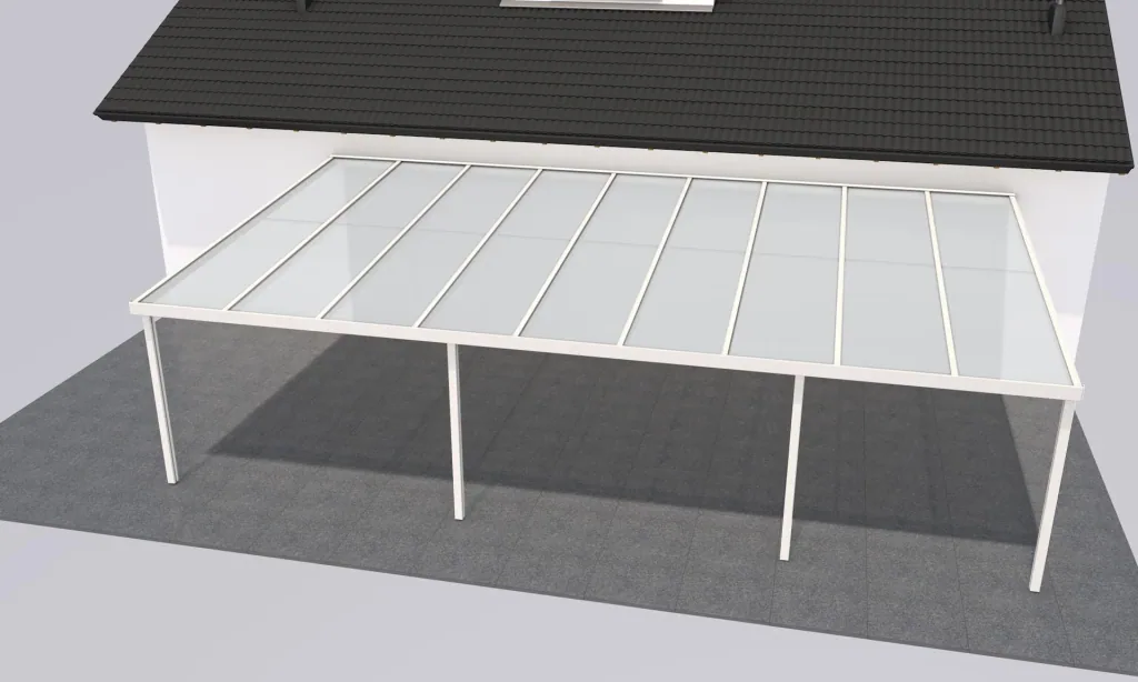 Terrassendach Premium, weiß, 9135 x 5060 mm - Polycarbonat Stegplatten 16 mm, opal