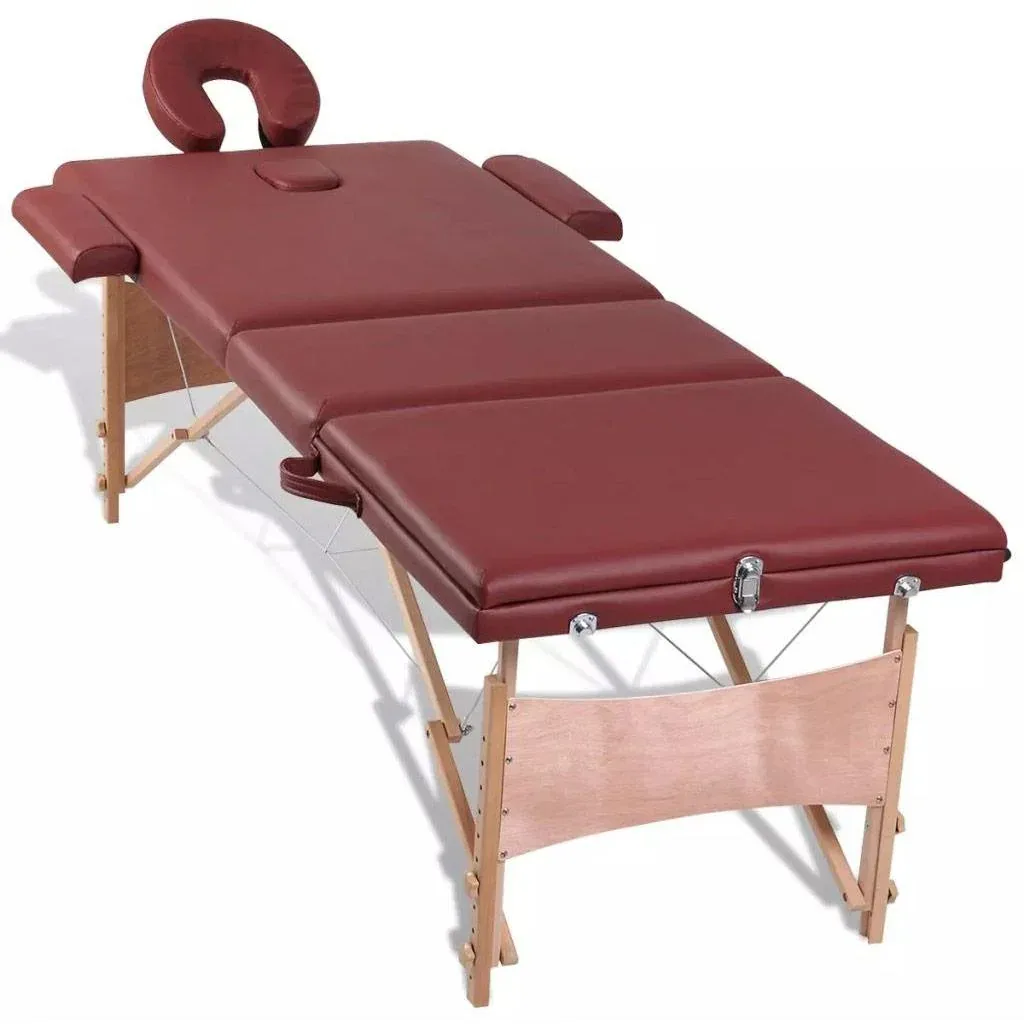 Klappbare Massageliege 3 Zonen mit Holzrahmen (rot)