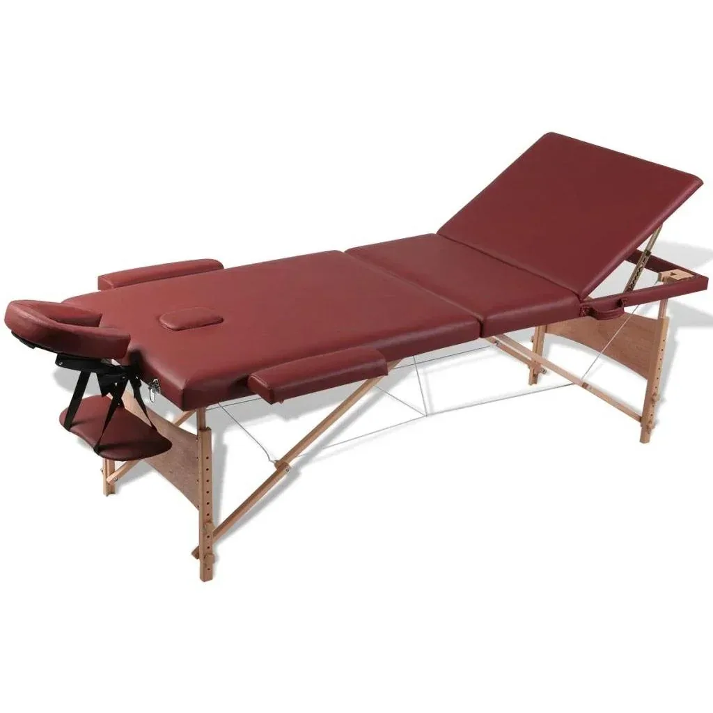 Klappbare Massageliege 3 Zonen mit Holzrahmen (rot)