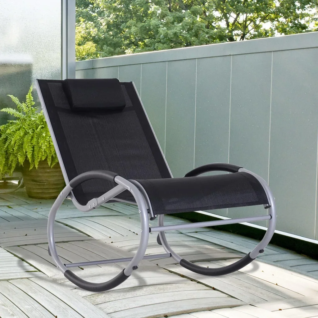 Schaukelstuhl Schaukelliege Gartenliege Schwungliege mit Kopfkissen wetterfest Aluminium Grau bis 120 kg 120 x 61 x 88 c