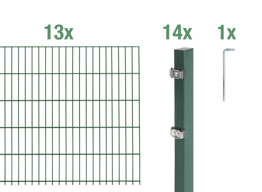 Doppelstabmattenzaun Komplettset, grün, Höhe 120 cm, Länge 26 m