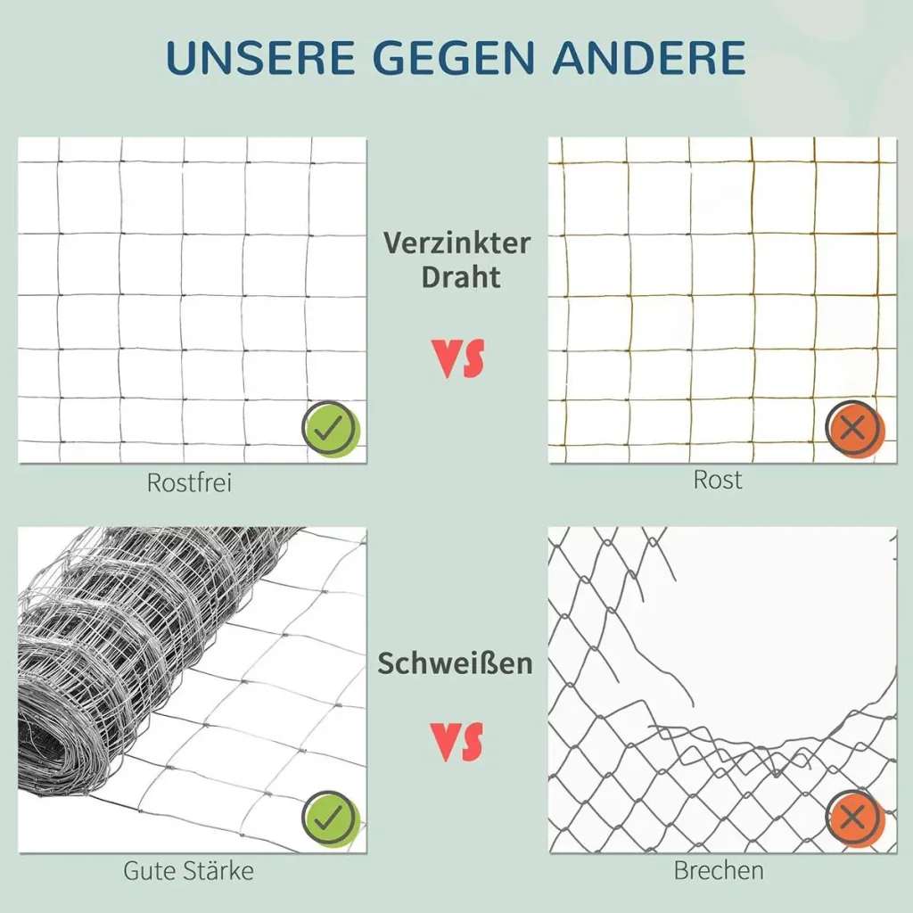 Maschendraht Drahtgitter Gartenzaun 52 x 1 m Volierendraht Drahtzaun Rolle Masche stark Stahl Silber