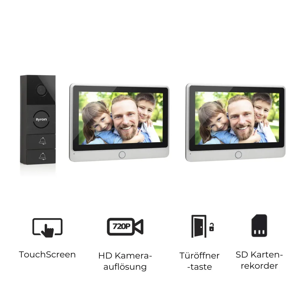 Video-Gegensprechanlage 7 Zoll Touchscreen 2 Bildschirme