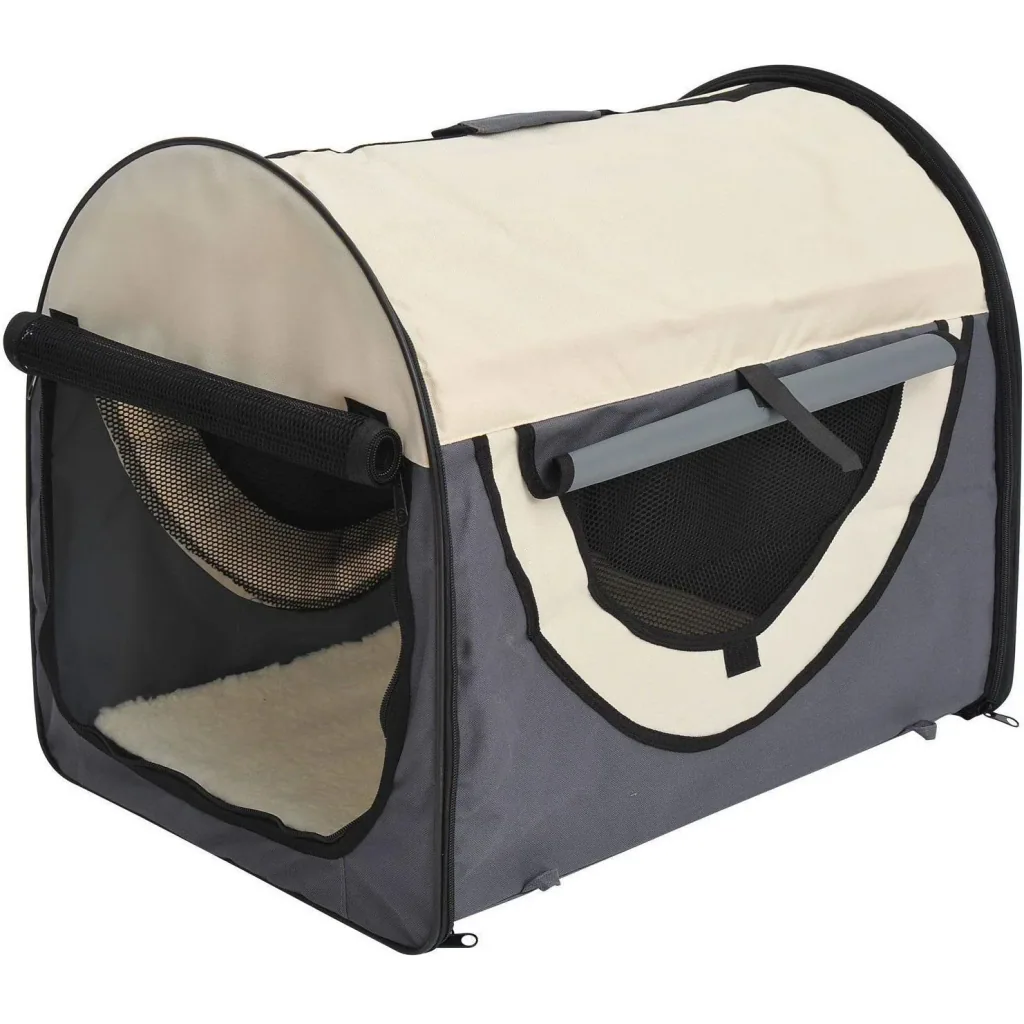 Hundetransportbox, faltbar, Größe L - 70x51x59 cm, dunkelgrau-creme