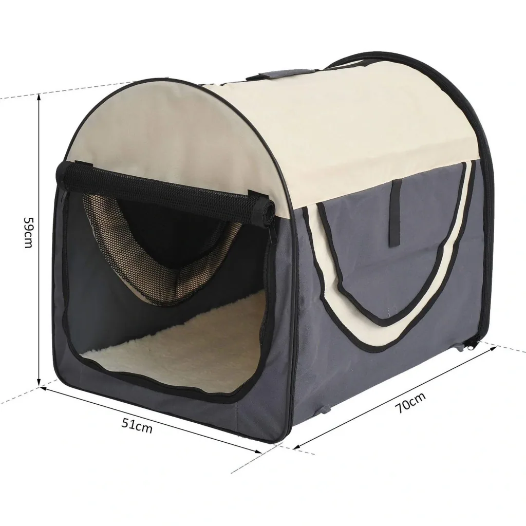 Hundetransportbox, faltbar, Größe L - 70x51x59 cm, dunkelgrau-creme