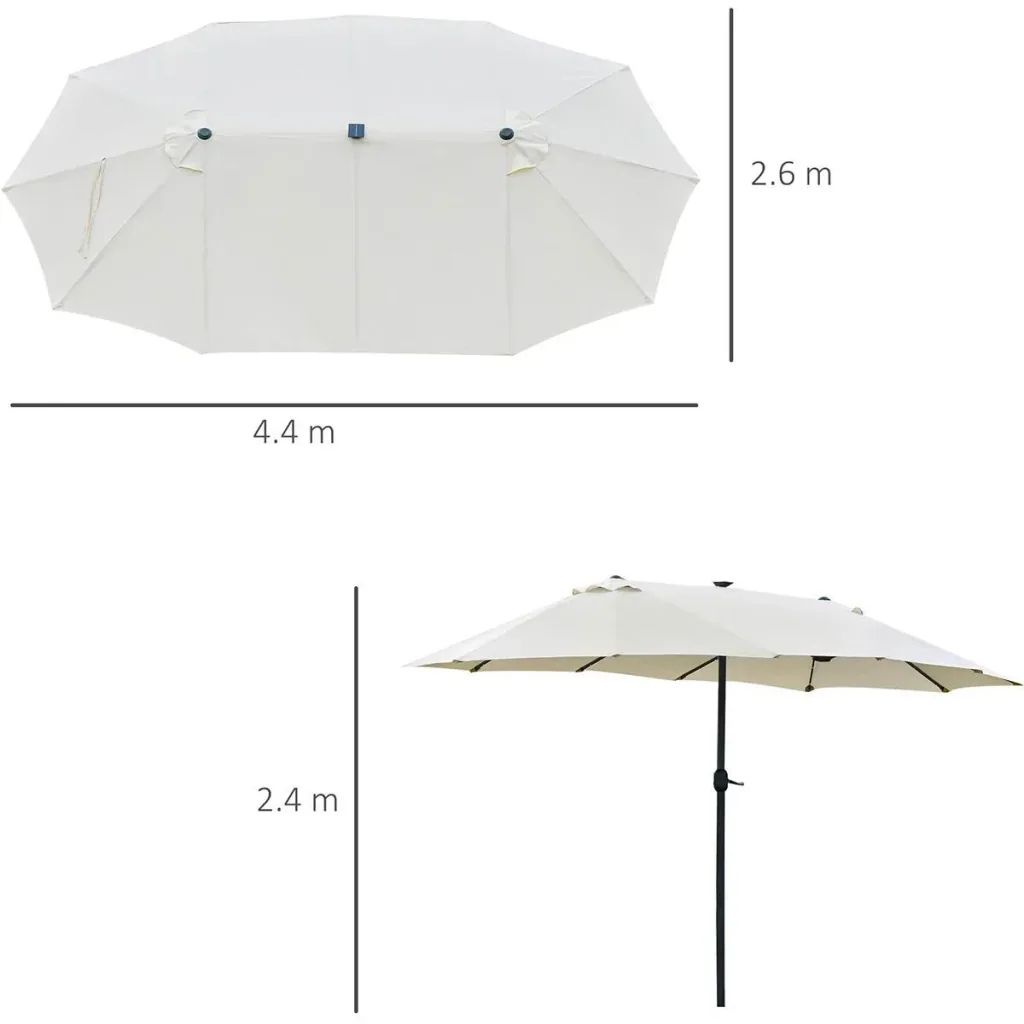 Sonnenschirm mit LED Doppelsonnenschirm 440 x 260 cm Gartenschirm Marktschirm groß Terrassenschirm mit Handkurbel Oval M