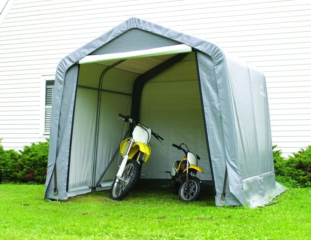 ShelterLogic Foliengerätehaus 5,76 m², grau, 240×240 cm – DuPont-Stahlrahmen, wetterfest