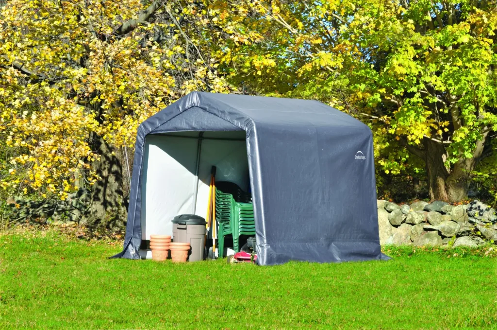 ShelterLogic Foliengerätehaus 5,76 m², grau, 240×240 cm – DuPont-Stahlrahmen, wetterfest