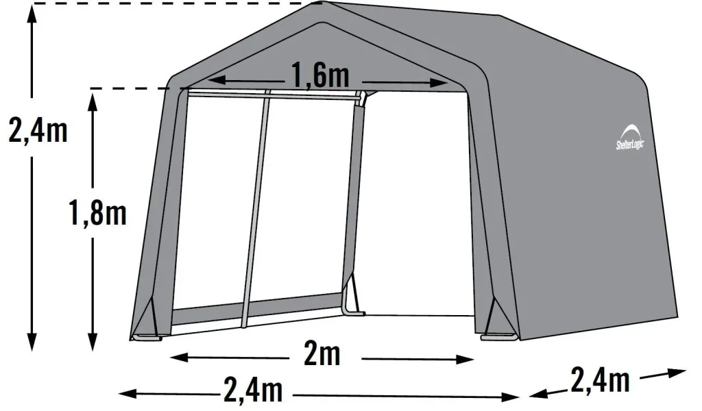 ShelterLogic Foliengerätehaus 5,76 m², grau, 240×240 cm – DuPont-Stahlrahmen, wetterfest