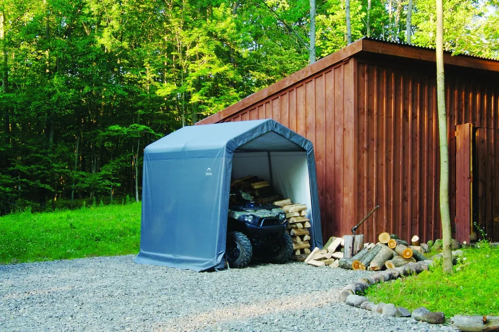 ShelterLogic Foliengerätehaus 5,76 m², grau, 240×240 cm – DuPont-Stahlrahmen, wetterfest
