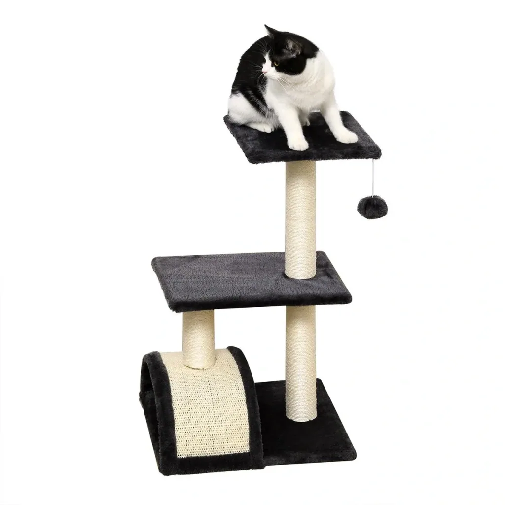 Kratzbaum mit Kratzbrett Katzenbaum Kletterbaum für Katzen E1 MDF Sisal Plüsch Dunkelgrau 40 x 35 x 72 cm