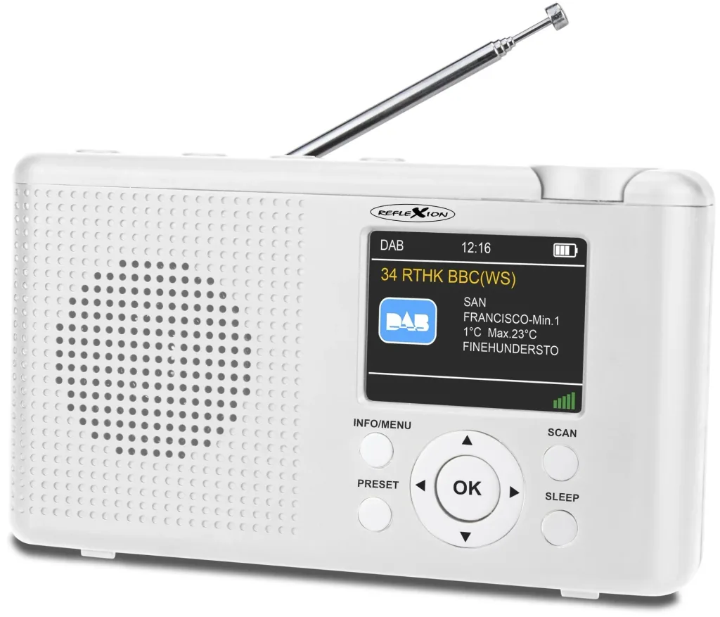 DAB+/UKW-Radio mit RDS, Akku, tragbar, weiß