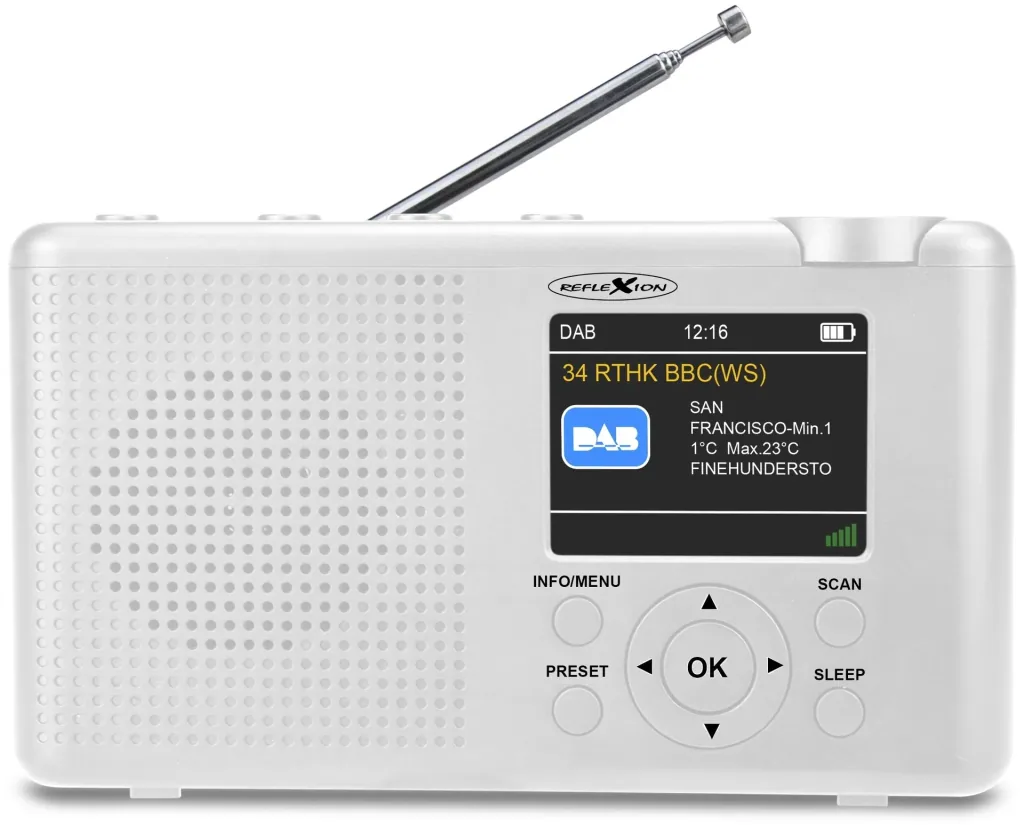 DAB+/UKW-Radio mit RDS, Akku, tragbar, weiß
