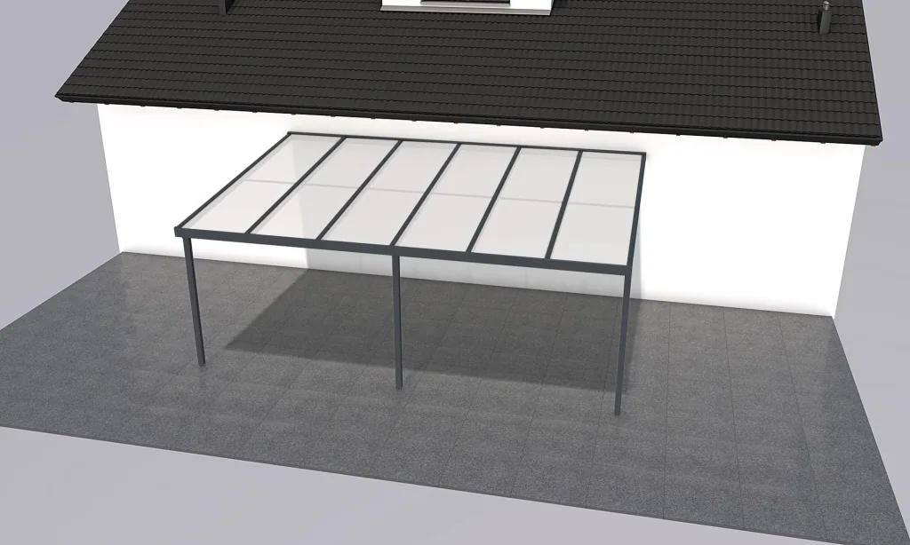 Terrassendach Premium, anthrazit, 6110 x 4060 mm - Polycarbonat Stegplatten 16 mm, opal