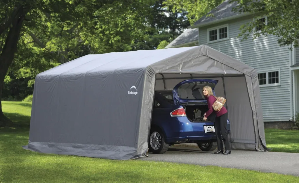 ShelterLogic Foliengarage 18 m², grau, 370×490 cm – Garage-in-a-Box, DuPont-Stahlrahmen, wetterfest