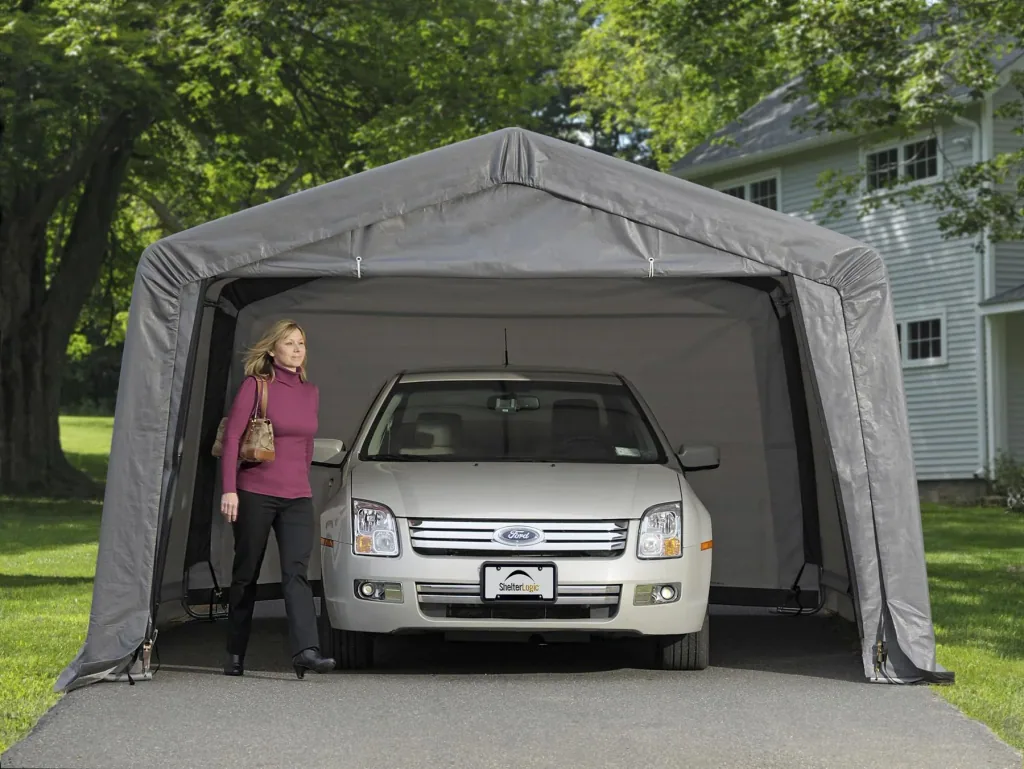 ShelterLogic Foliengarage 18 m², grau, 370×490 cm – Garage-in-a-Box, DuPont-Stahlrahmen, wetterfest