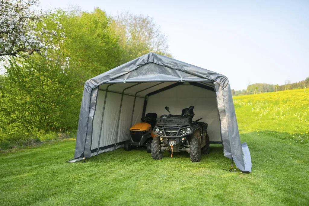 ShelterLogic Foliengarage 18 m², grau, 370×490 cm – Garage-in-a-Box, DuPont-Stahlrahmen, wetterfest
