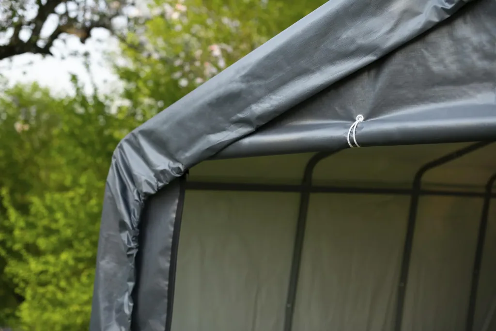 ShelterLogic Foliengarage 18 m², grau, 370×490 cm – Garage-in-a-Box, DuPont-Stahlrahmen, wetterfest