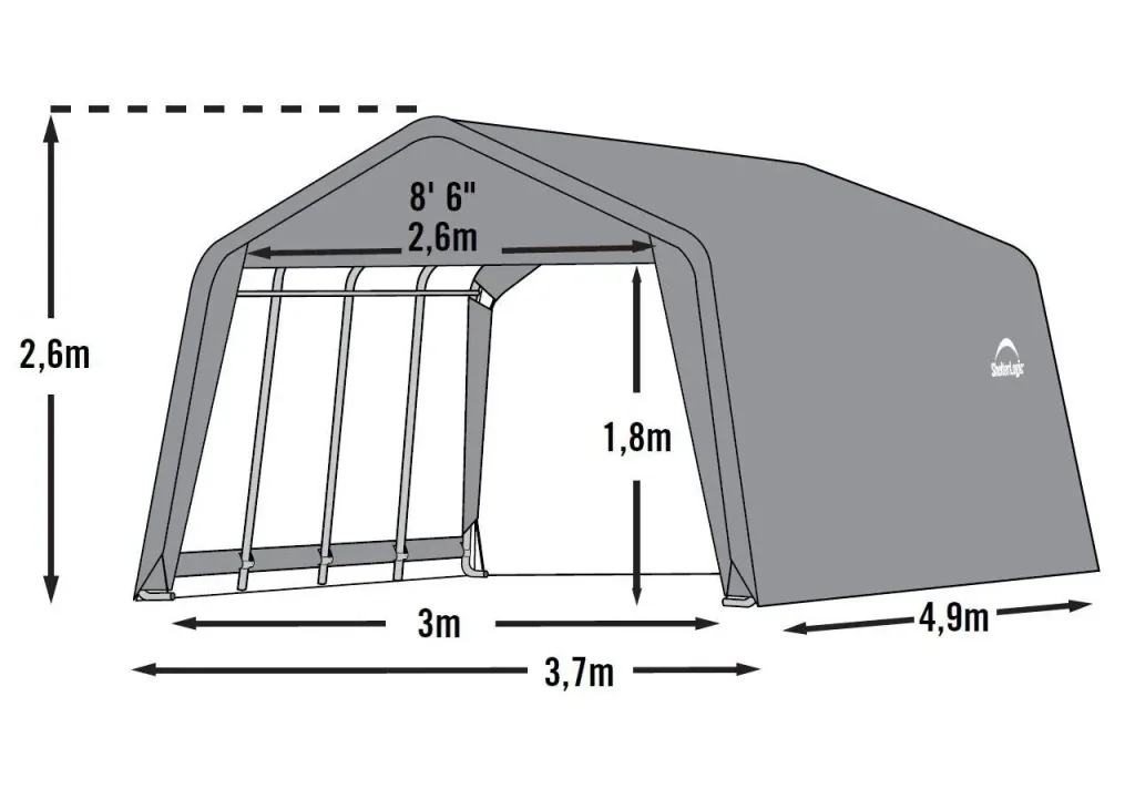 ShelterLogic Foliengarage 18 m², grau, 370×490 cm – Garage-in-a-Box, DuPont-Stahlrahmen, wetterfest