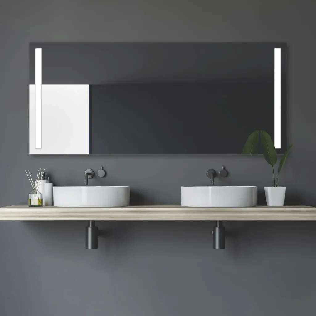 Badezimmerspiegel mit Beleuchtung, "Light" - 160 x 70 cm - mit hinterleuchteten Lichtausschnitten