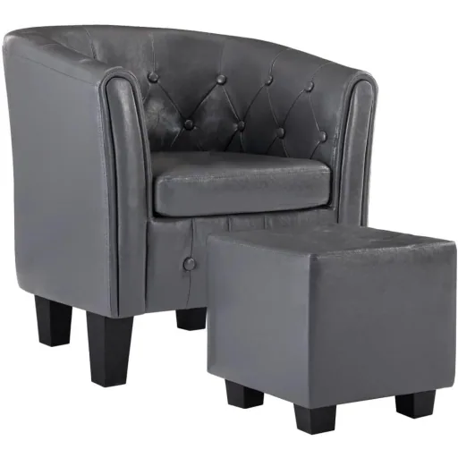 Schalensitz mit Fußhocker Kunstleder grau