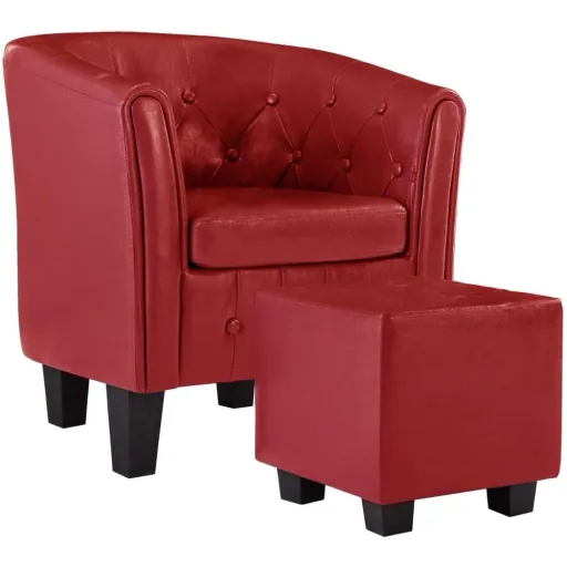 Schalensitz mit Fußhocker Kunstleder rot