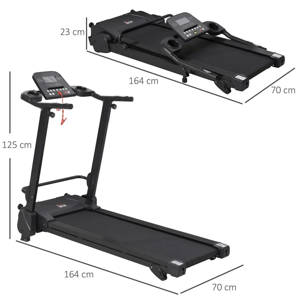 Elektrisches Laufband mit LCD-Display USB- und MP3-Player Faltbares Fitnessgerät 1-14 Km/h Stahl Schwarz 164 x 70 x 125